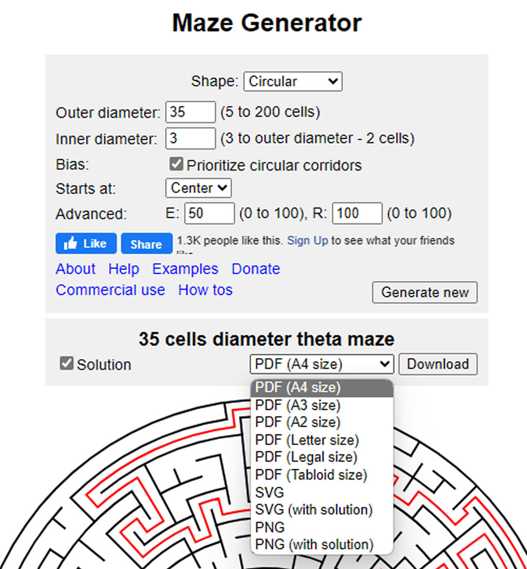 Maze Generator 線上迷宮產生器，附解答並可轉 PDF 或 SVG、PNG 圖檔