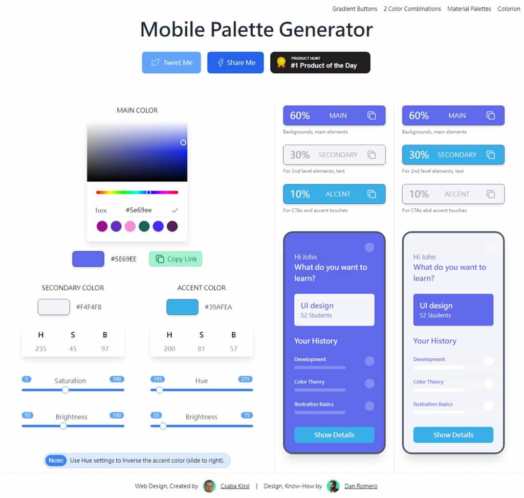 行動網頁配色工具:Mobile Palette Generator 快速生成主、次、強調色三種色彩配色建議 行動網頁配色工具:Mobile Palette Generator 快速生成主、次、強調色三種色彩配色建議