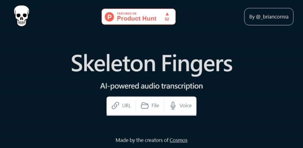 Skeleton Fingers：AI 驅動的音檔轉逐字稿免費工具，不限時長且無使用次數限制