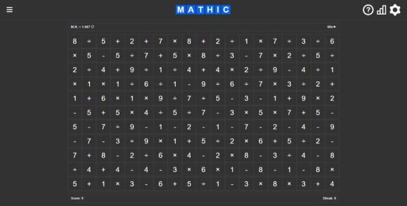 Mathic：免費線上加減乘除運算式組合練習平台，挑戰四則運算極限