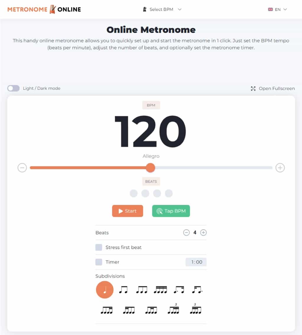 Metronome Online 線上節拍器：可調拍點、強調第一拍，並內置計時器的免費工具