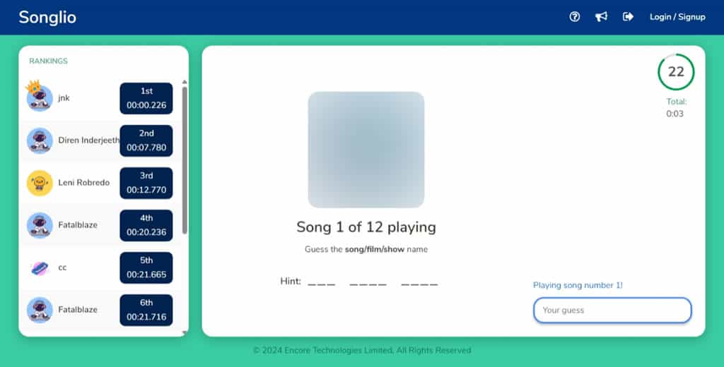 Songlio：線上聽音樂猜歌曲名稱遊戲，可自訂歌曲題庫並與多人一起挑戰
