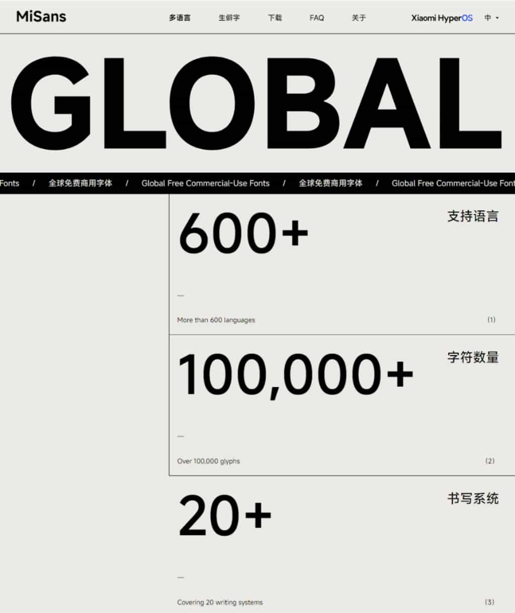 MiSans Global:小米全球語言免費商用字體,支援繁體中文 MiSans Global:小米全球語言免費商用字體,支援繁體中文