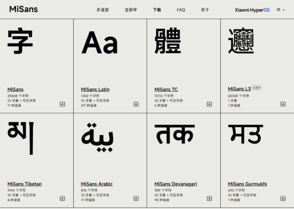 MiSans Global:小米全球語言免費商用字體,支援繁體中文 MiSans Global:小米全球語言免費商用字體,支援繁體中文
