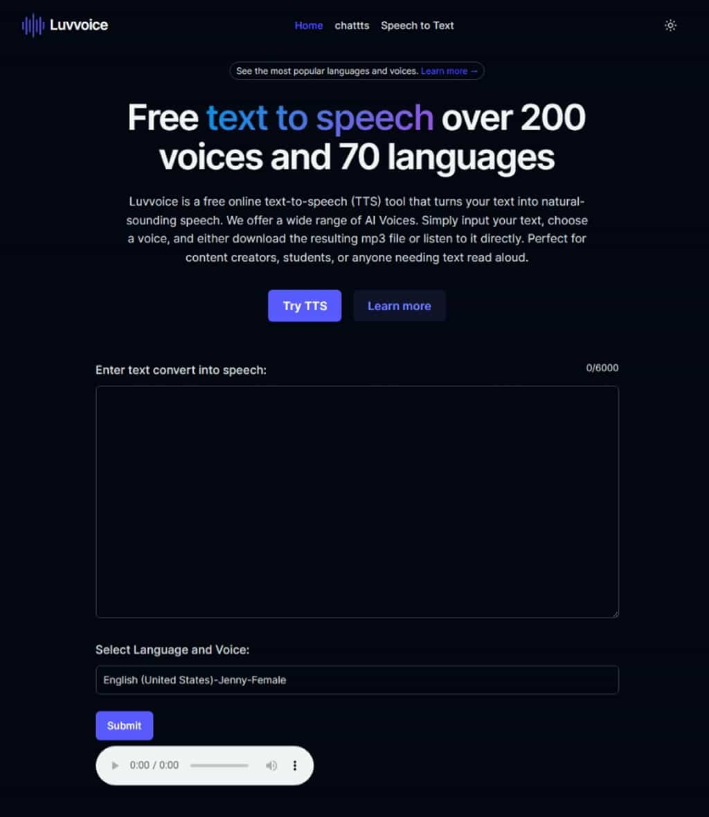 Luvvoice：免費線上文字轉語音工具，支援 70 種語言及 200 種語音
