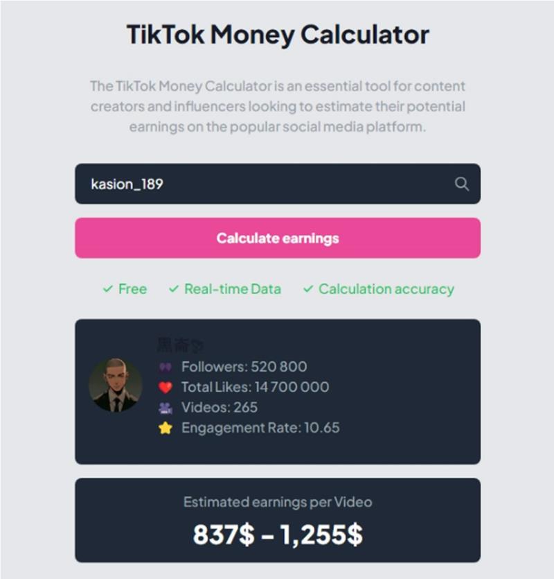 TikTok Money Calculator：快速估算 TikTok 帳號潛在收入的免費工具