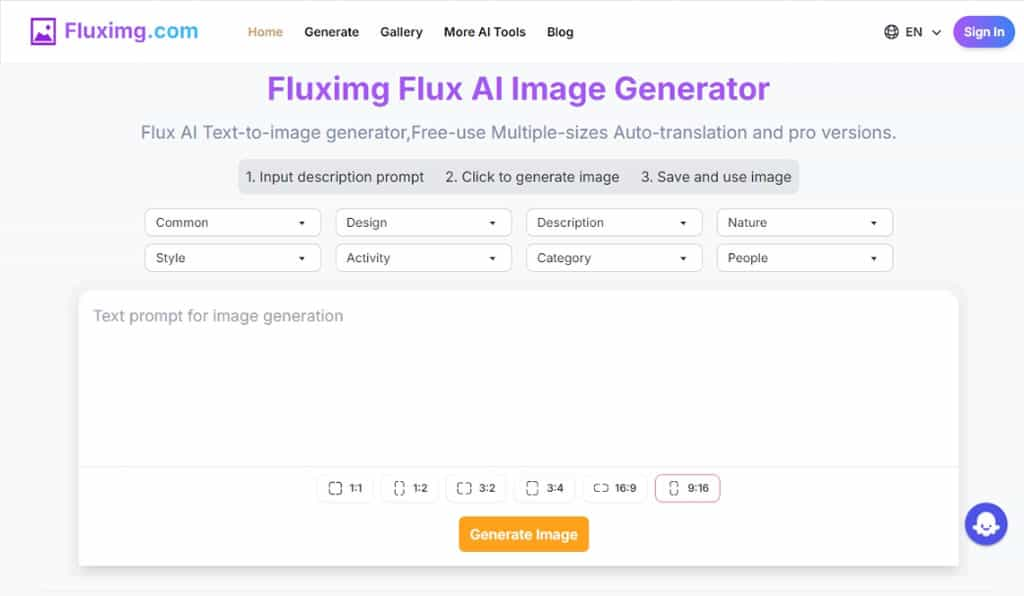 FluxImg：免費 AI 圖像生成工具，根據文字描述產生無浮水印圖像，支援多種風格選項