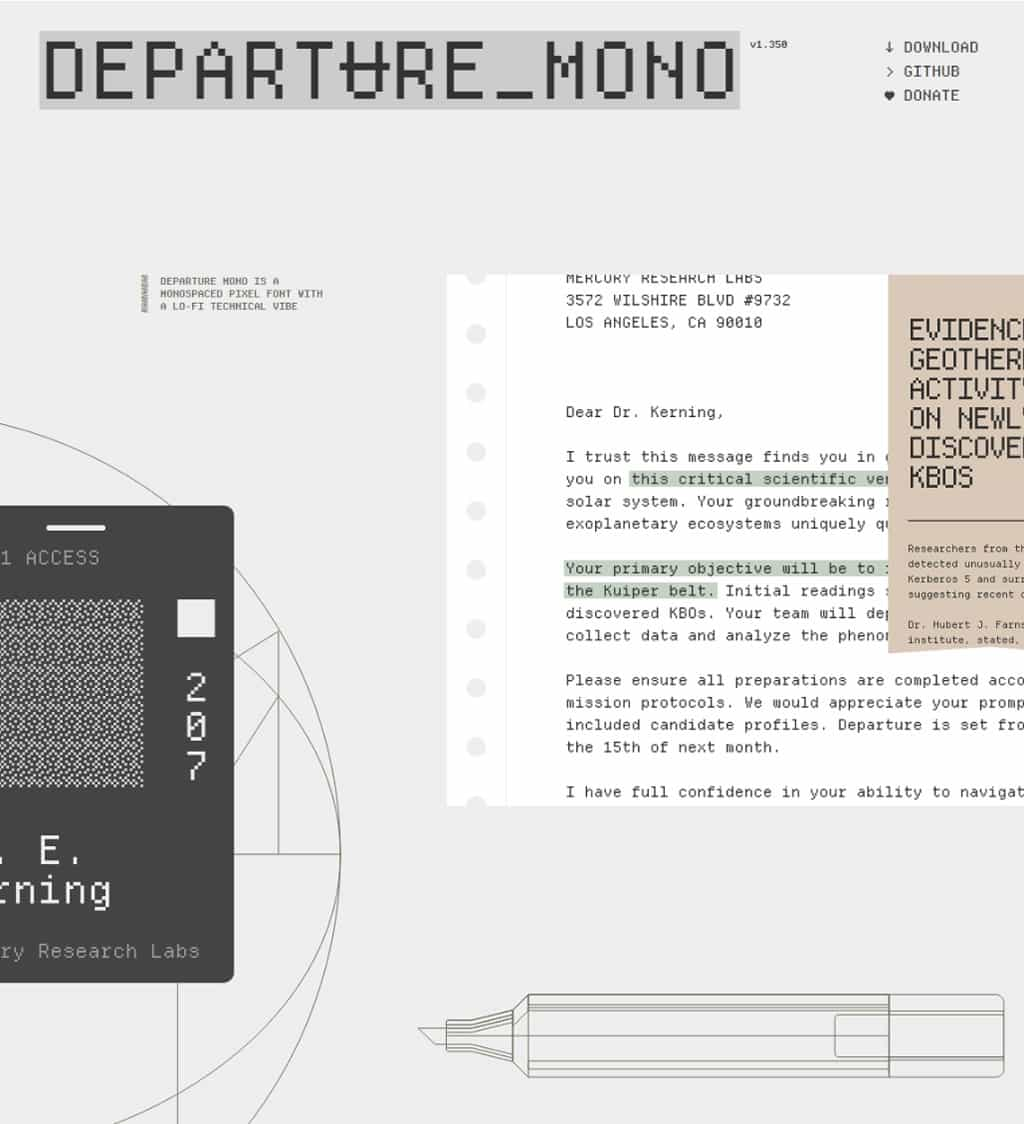 Departure Mono：免費等寬像素英文字型，SIL 授權可商用