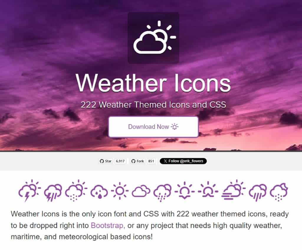 Weather Icons：免費可商用的天氣與氣象圖示集，支援 SVG 及 Icon Font 格式