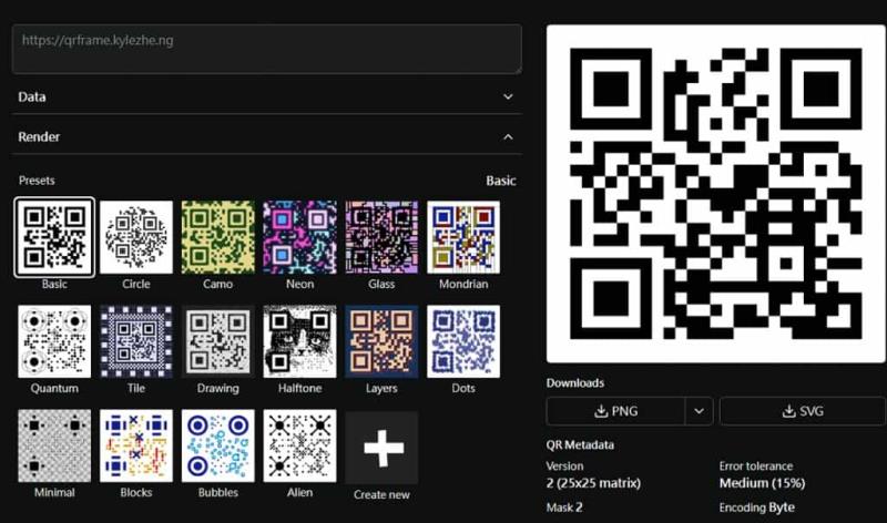 免費線上二維條碼產生器 QRFrame：靈活調整參數、套用多種圖案樣式，支援 PNG 與 SVG 格式