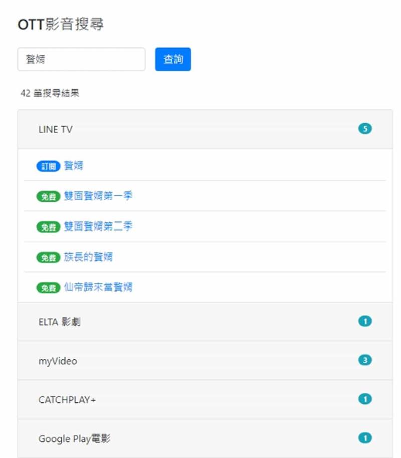 OTT影音搜尋平台：一鍵直達 HBO GO、LINE TV、LiTV 等 20 多個平台的影片網址