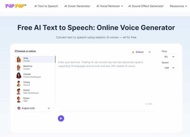 免費文字轉語音 PopPop AI Free Text to Speech 線上工具：無需註冊，支援多語言與多種情緒選項