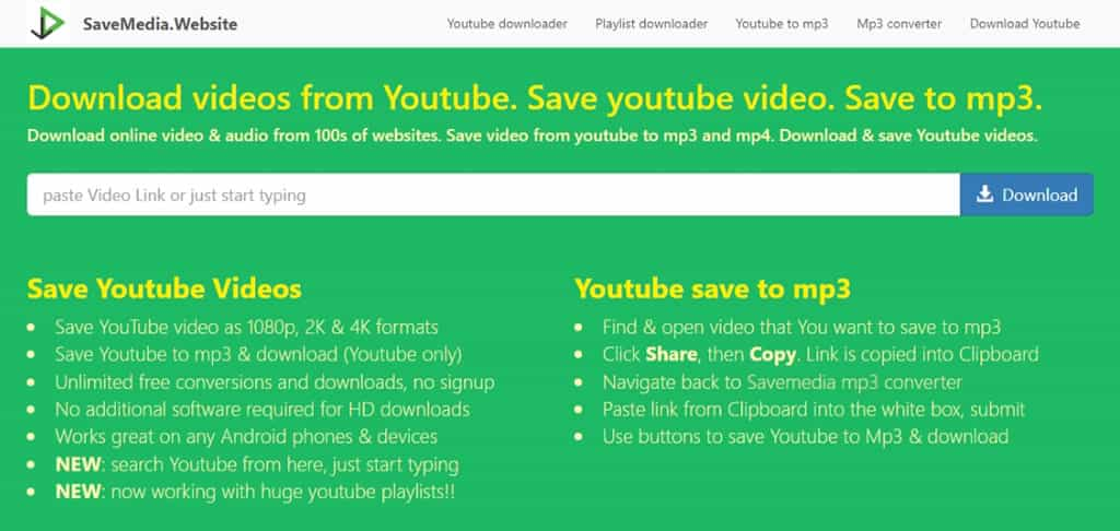 YouTube 影片下載免費工具：SaveMedia.Website 可用關鍵字搜尋影片或以影片網址直接下載