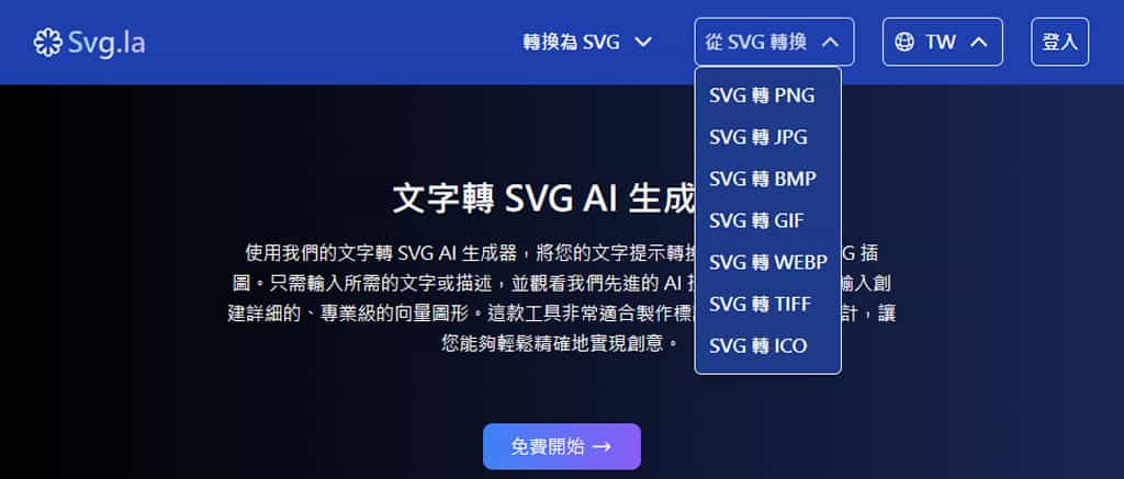 SVG 向量圖免費生成 AI 工具 svg.la：支援指令生成、圖片轉 SVG 與轉點陣圖檔
