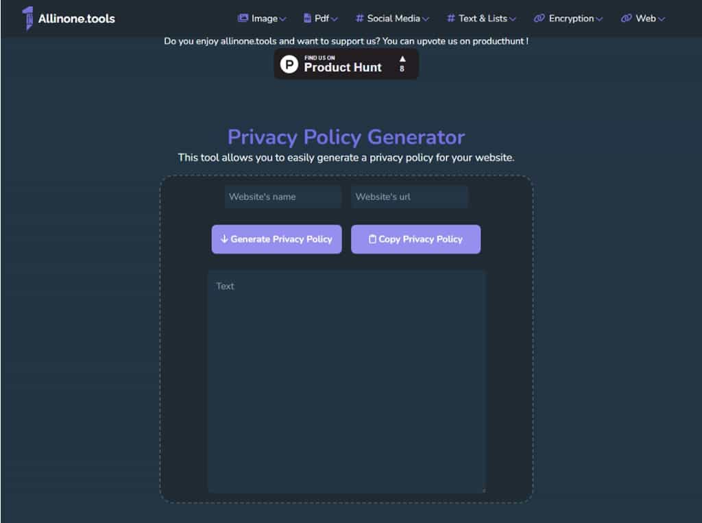 網站隱私權政策產生器 Privacy Policy Generator：輸入網站名稱和網址即可輕鬆生成專屬條款