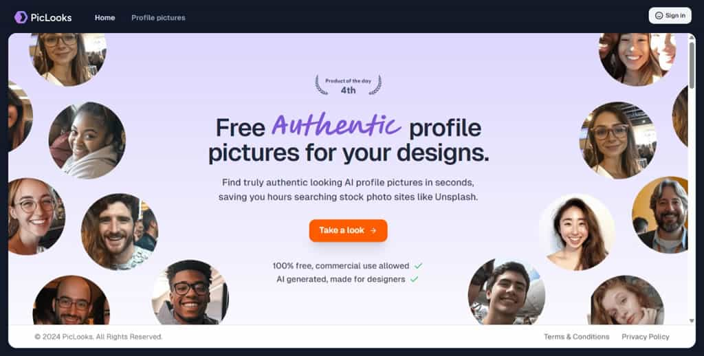 PicLooks：免費下載由 AI 生成的個人頭像素材，支援多元篩選與商業用途