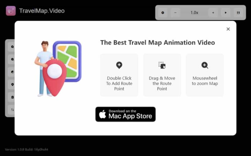 Travel Map Video：用影片的方式紀錄旅遊或出差路線圖，可選到達的交通工具