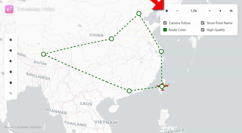 Travel Map Video：用影片的方式紀錄旅遊或出差路線圖，可選到達的交通工具