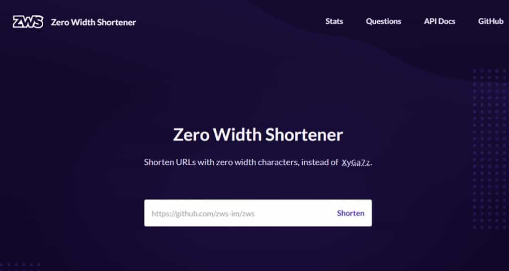 Zero Width Shortener (ZWS)：隱形短網址的免費縮網址線上工具