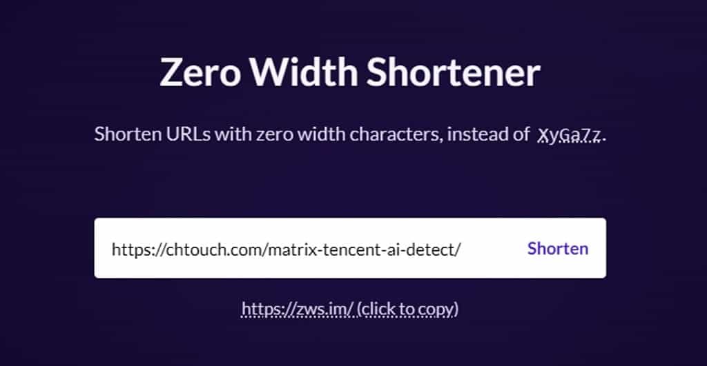 Zero Width Shortener (ZWS):隱形短網址的免費縮網址線上工具 Zero Width Shortener (ZWS):隱形短網址的免費縮網址線上工具
