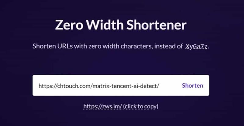 Zero Width Shortener (ZWS)：隱形短網址的免費縮網址線上工具