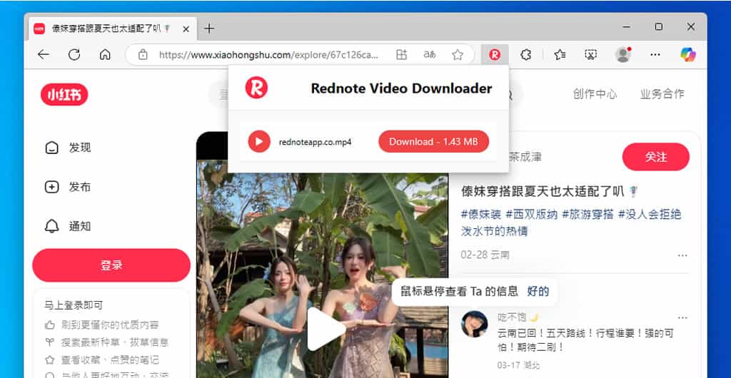 RedNote Video Downloader:小紅書影片下載器,免費瀏覽器擴充功能 RedNote Video Downloader:小紅書影片下載器,免費瀏覽器擴充功能