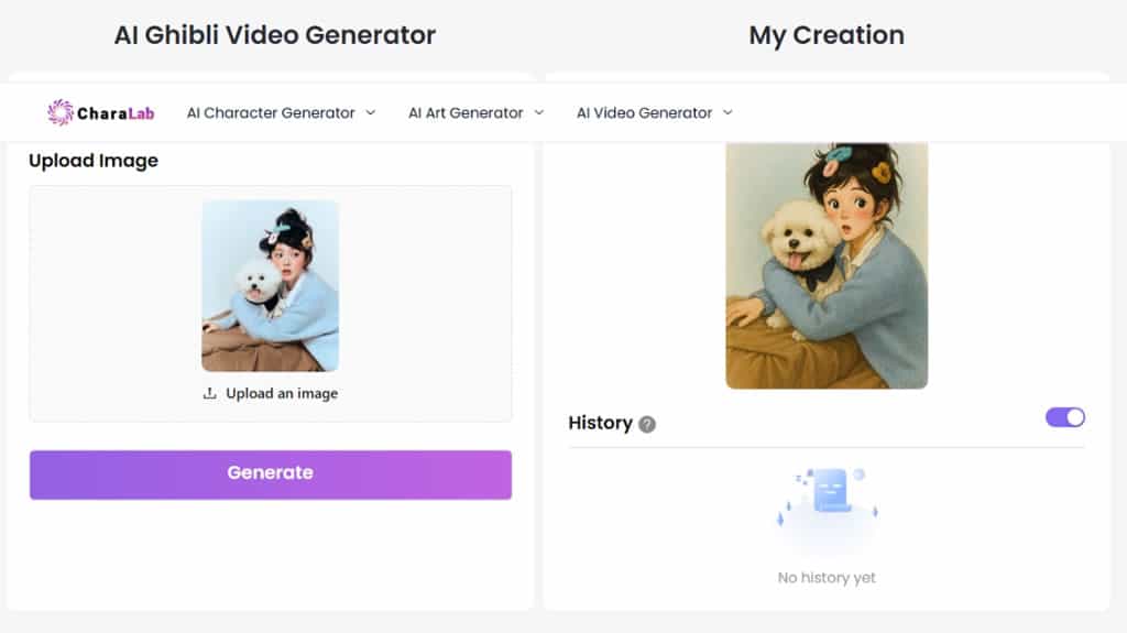 CharaLab AI Ghibli Video Generator：吉卜力風格 AI 影片生成器，用動畫重現風格轉換過程