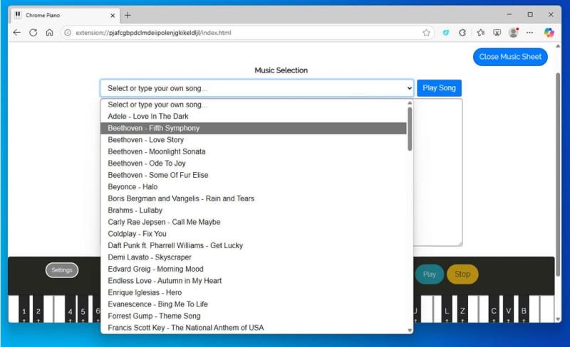 Chrome Piano 擴充功能：讓瀏覽器秒變鋼琴，內建樂譜即點即彈
