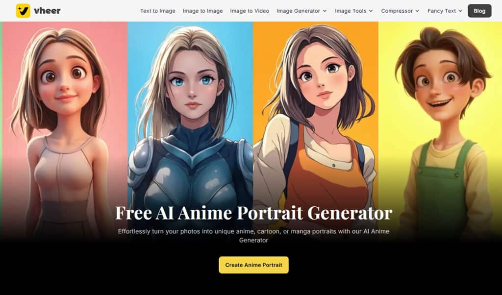 一鍵墜入動漫宇宙！免費 vheer AI Anime Portrait Generator 開啟你的照片變身風格