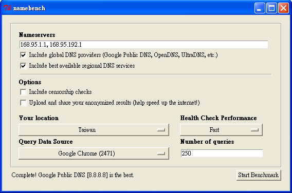 namebench 查詢適合 Windows 系統的 DNS (免安裝)