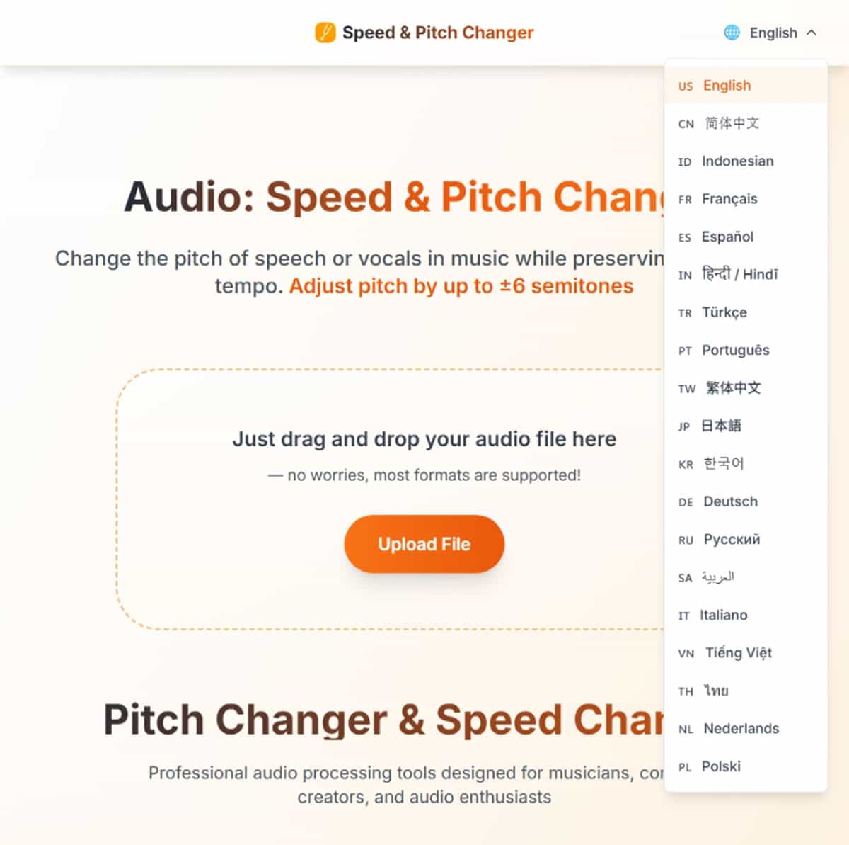 Key & BPM 音訊變速變調免費工具，在不改變原始節奏的情況下改變語音或人聲的音高