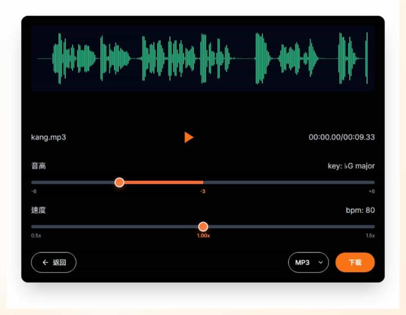 Key & BPM 音訊變速變調免費工具，在不改變原始節奏的情況下改變語音或人聲的音高