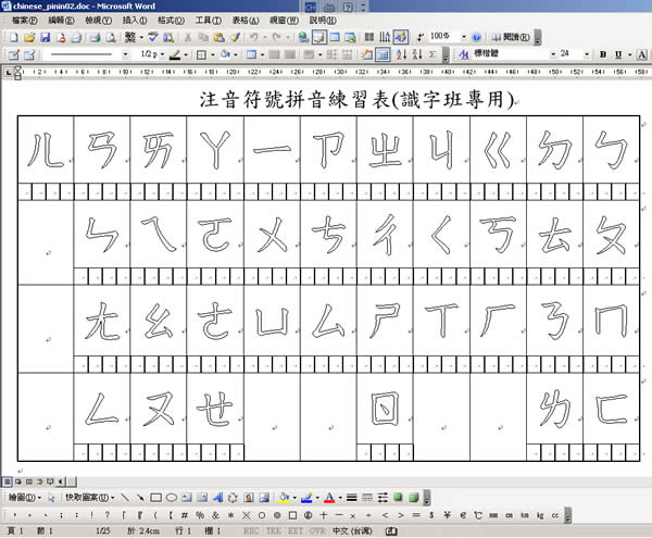 注音符號拼音練習表(識字班專用)