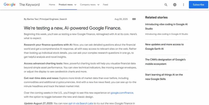Google 財經 Beta 版功能初探:AI 問答 + 進階圖表,散戶投資新武器 Google 財經 Beta 版功能初探:AI 問答 + 進階圖表,散戶投資新武器