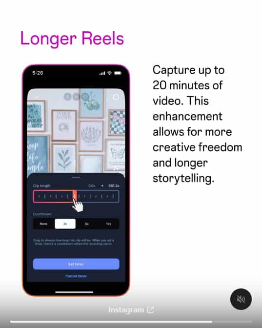 Instagram Reels 五大新功能：20 分鐘錄影、美顏調整、一鍵復原
