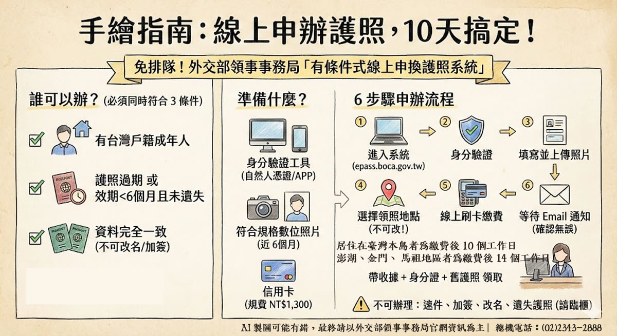 辦護照預約排到 4 月？免排隊秘訣：線上有條件申換，10 個工作日搞定