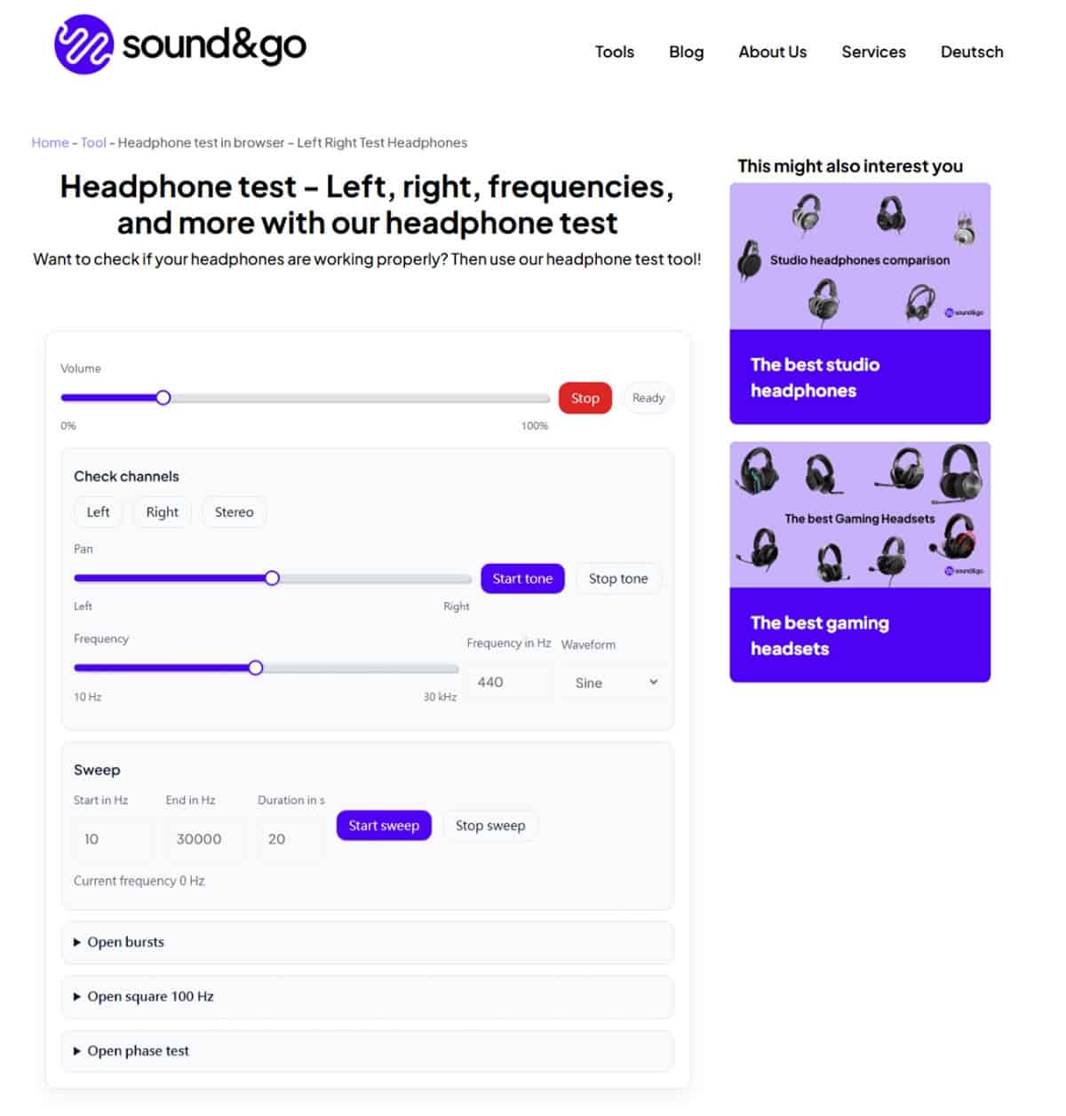 sound&amp;go 耳機測試工具：免安裝測左右聲道、頻率響應