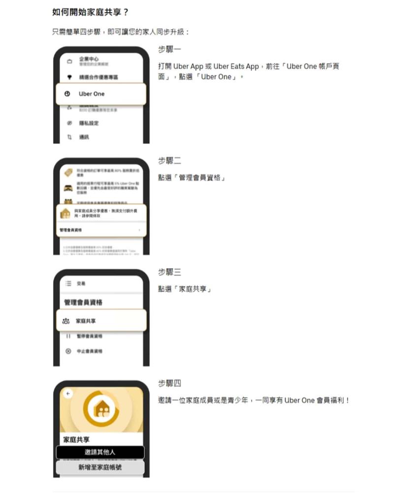 Uber One 家庭共享功能來了！邀請家人一起省外送費、省車資