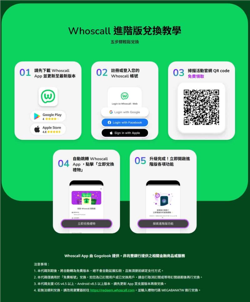 全民防詐，限量 10 萬組 Whoscall 進階版免費領！兌換教學一次看