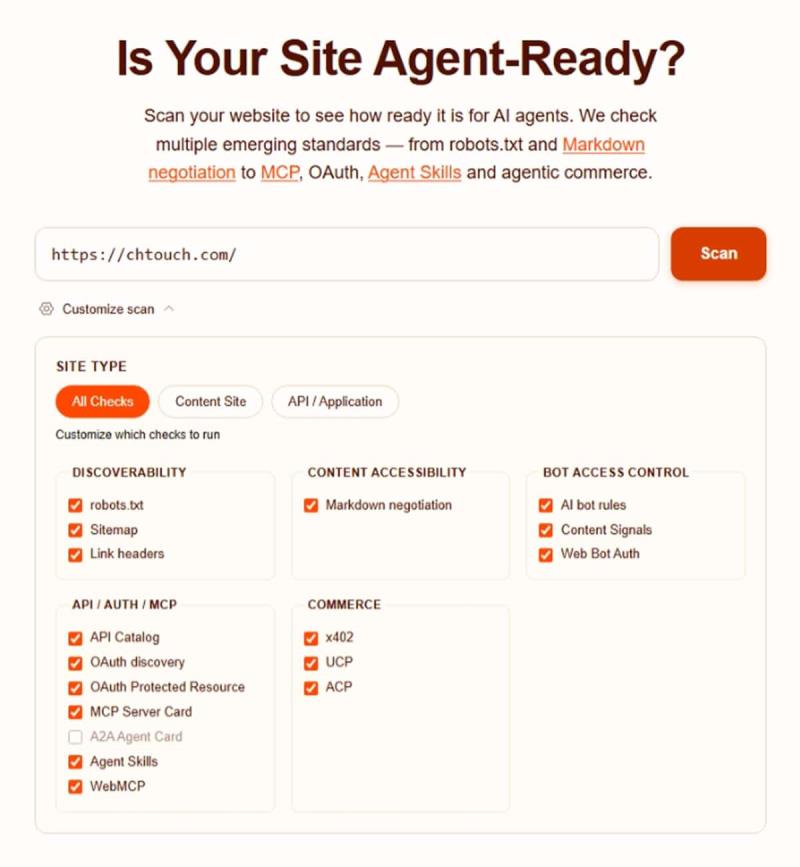 Cloudflare Is Your Site Agent-Ready 免費檢測工具，5 大面向幫你評估網站的 AI Agent 友善度