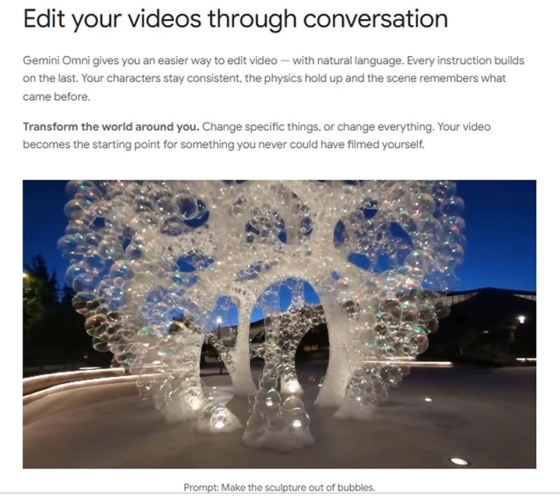 Google Gemini Omni 登場：AI 自動將上傳素材生成想要畫面，還能用文字對話剪輯影片