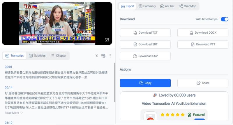 免費影片轉逐字稿！Video Transcriber AI 支援自行上傳、YouTube、TikTok 等，無時間限制