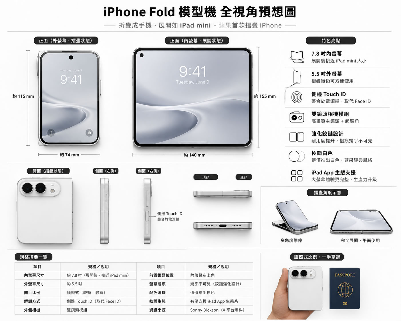 蘋果首款摺疊機長這樣？iPhone Fold 模型機實照流出，5 大設計細節一次看