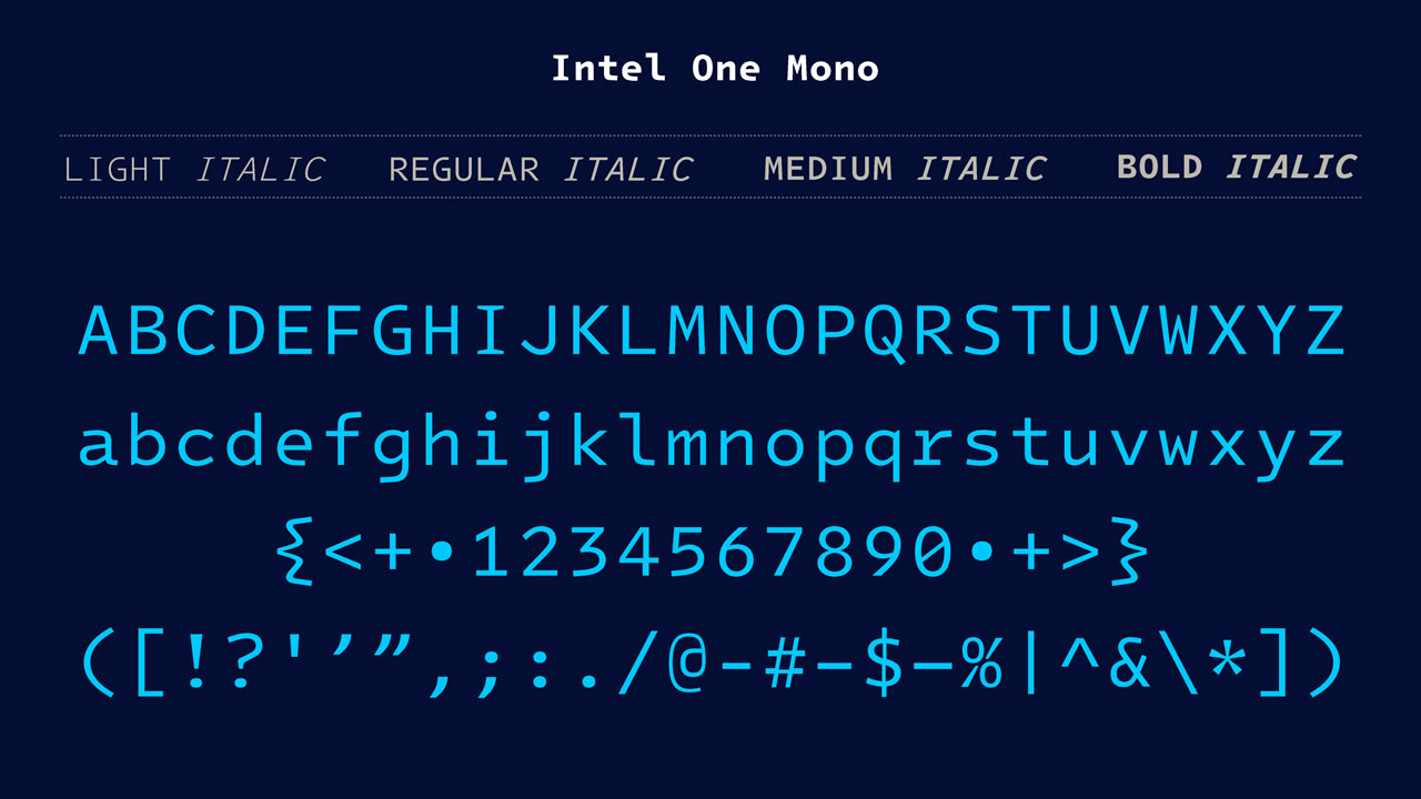 Intel 官方推出免費等寬字體 Intel One Mono，4 種字重開源授權可商用