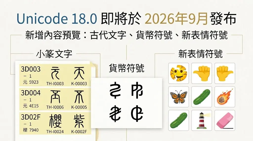 Unicode 18.0 懶人包：新增小篆、Emoji、貨幣符號，共1萬餘字元，何時能用？