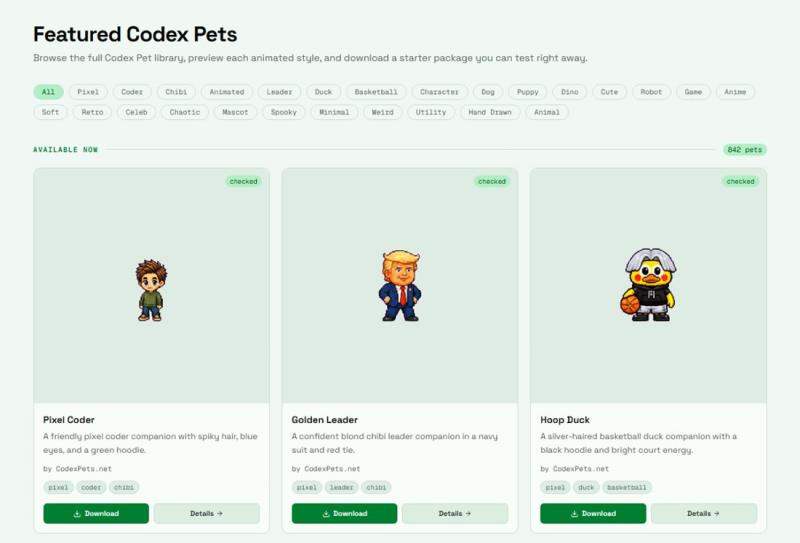 Codex 內建寵物不夠用？CodexPets.net 一次蒐集 800+ 隻，杰倫、悟空都能抓