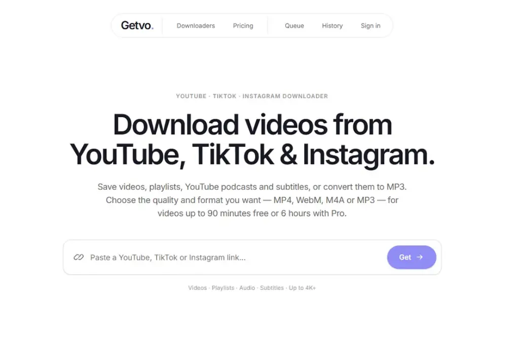 Getvo 免費影片下載工具：YouTube 最高可抓 4K，還能轉 MP3、存 TikTok 與 Instagram