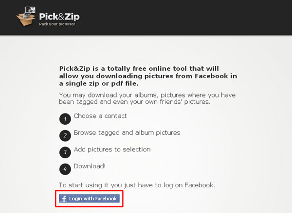 Pick&Zip 線上下載 Facebook 相簿