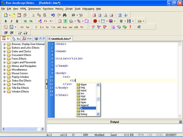 Free JavaScript Editor 實用的 HTML 及 JavaScript 整合編輯器，具 Intellisense 功能