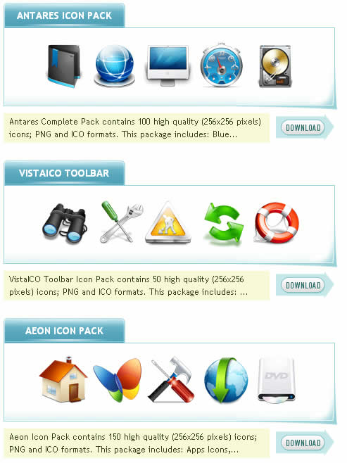 VistaIcons.com 提供豐富且風格一致的成套 ICO 圖示，且均附 PNG 檔案